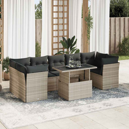 Set Divano Giardino 10 pz con Cuscini Grigio Chiaro Polyrattan | homemem39