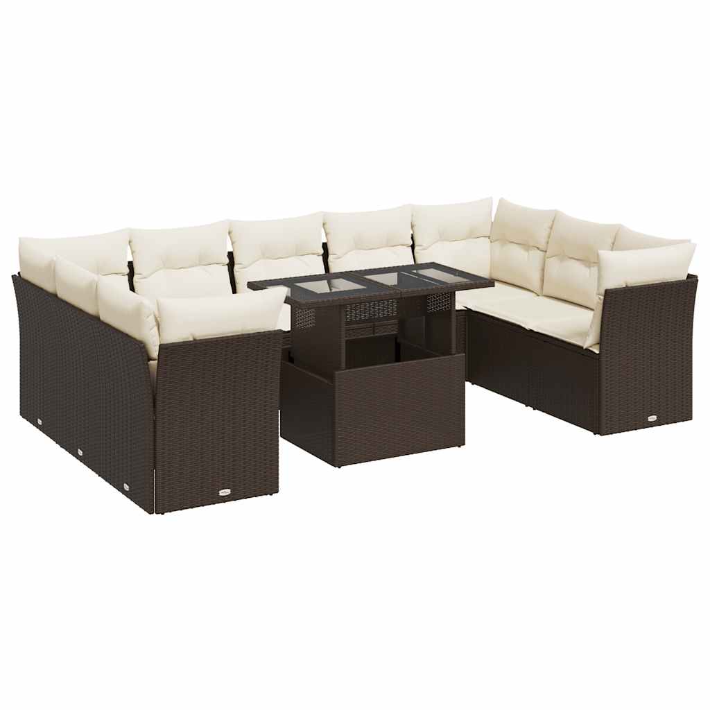 Set Divani da Giardino 10pz con Cuscini in Polyrattan Marrone - homemem39