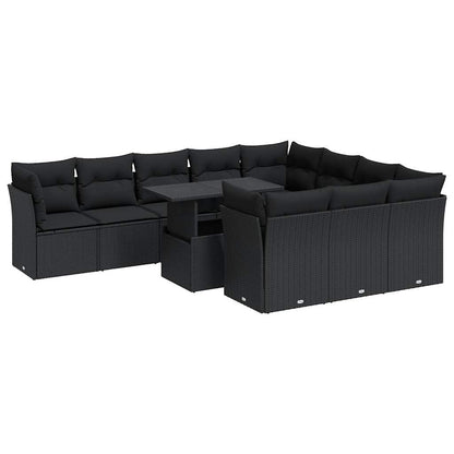 Set Divani da Giardino 11 pz con Cuscini in Polyrattan Nero | homemem39