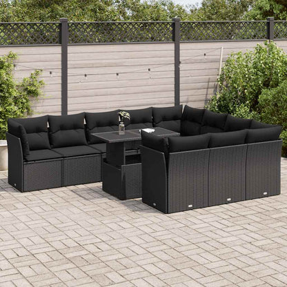 Set Divani da Giardino 11 pz con Cuscini in Polyrattan Nero | homemem39