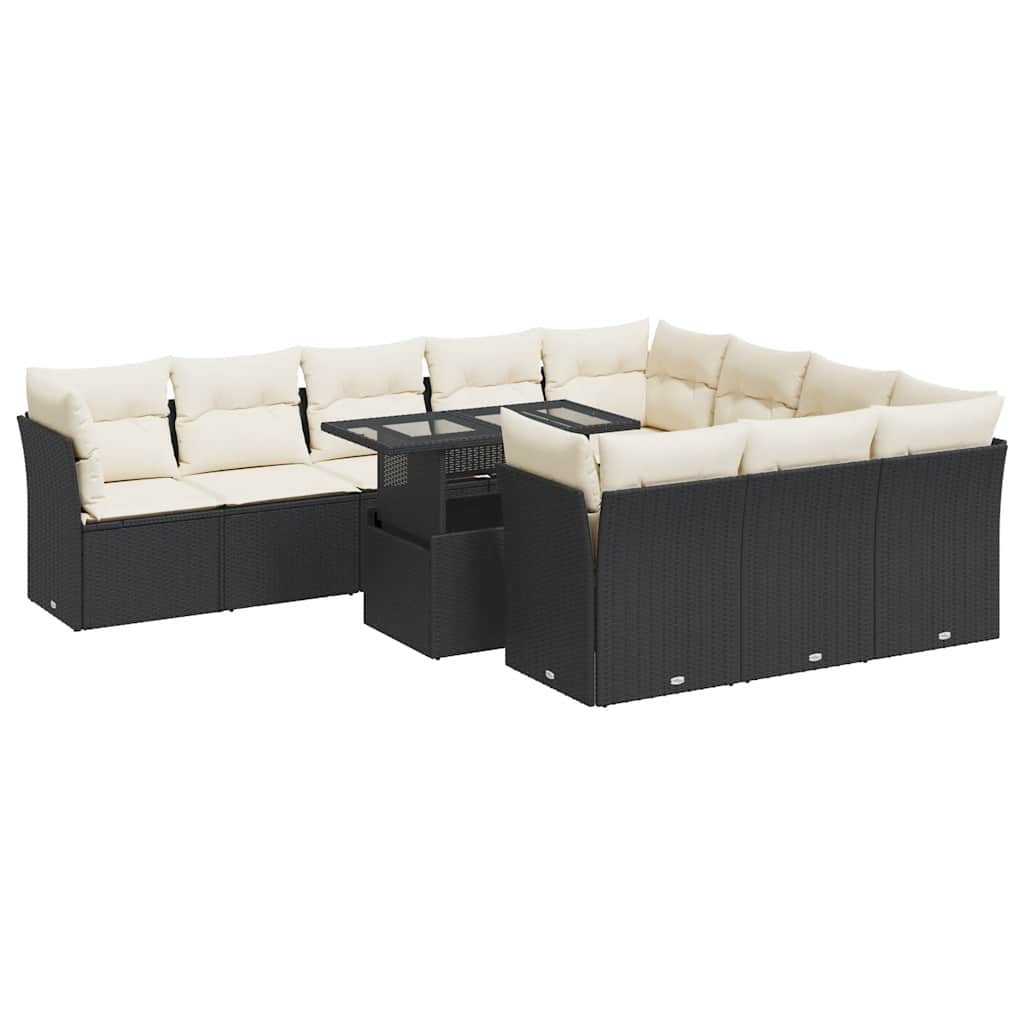 Set Divani da Giardino 11 pz con Cuscini in Polyrattan Nero | homemem39