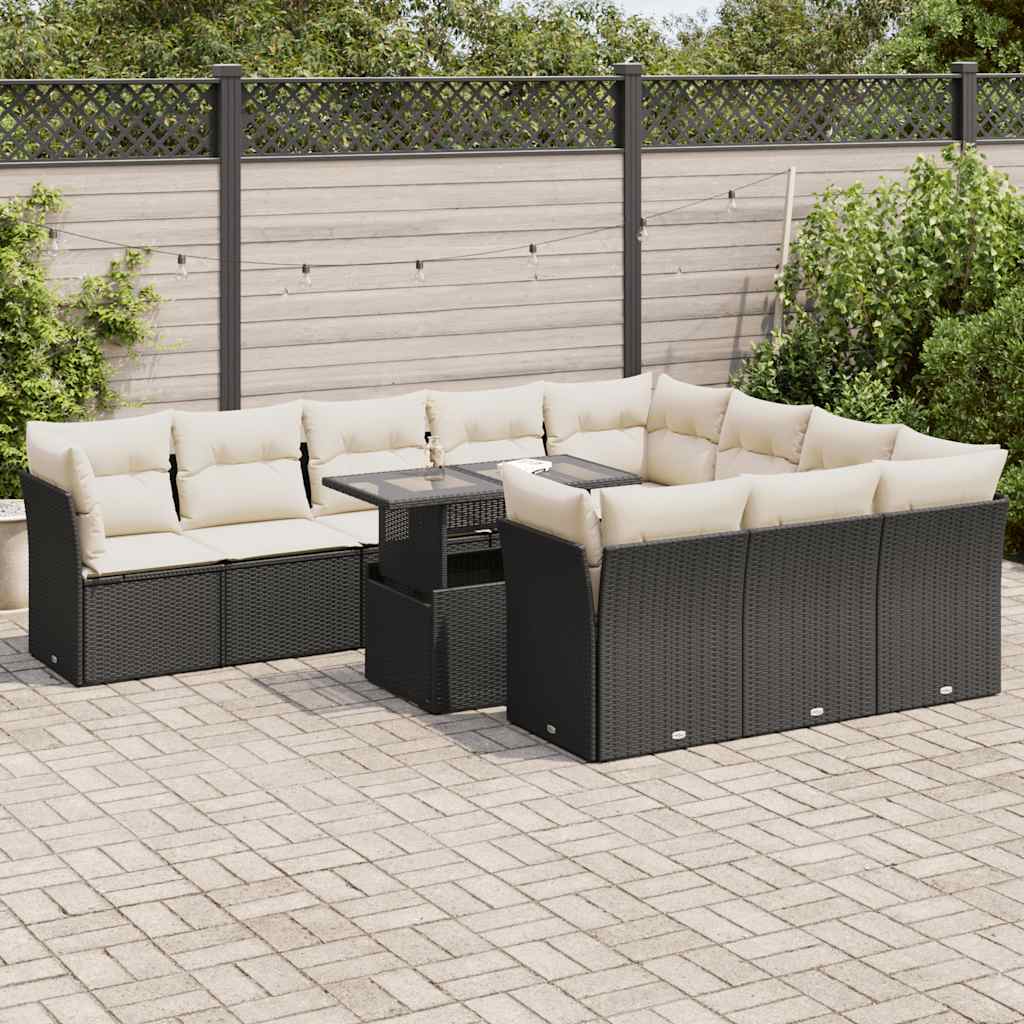 Set Divani da Giardino 11 pz con Cuscini in Polyrattan Nero | homemem39