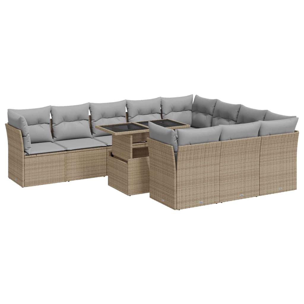 Set Divani da Giardino 11 pz con Cuscini Beige in Polyrattan - homemem39