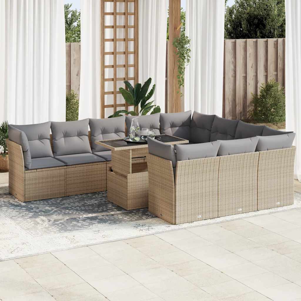 Set Divani da Giardino 11 pz con Cuscini Beige in Polyrattan - homemem39