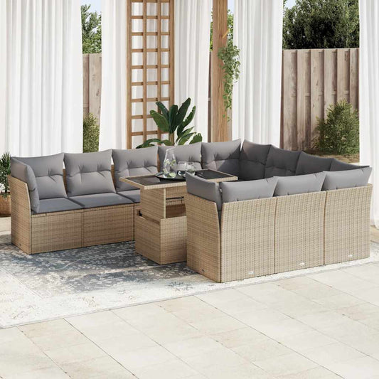 Set Divani da Giardino 11 pz con Cuscini Beige in Polyrattan - homemem39