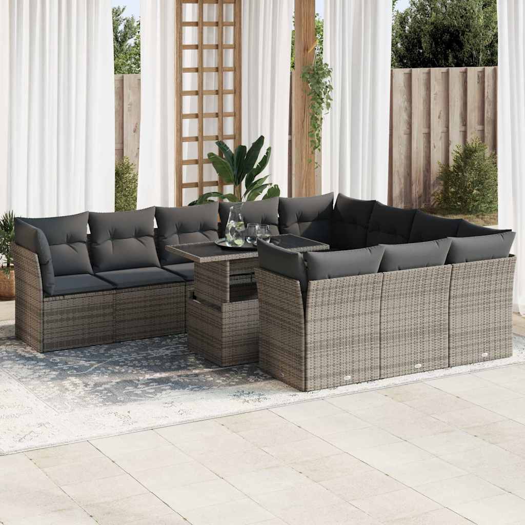 Set Divani da Giardino 11 pz con Cuscini in Polyrattan Grigio | homemem39