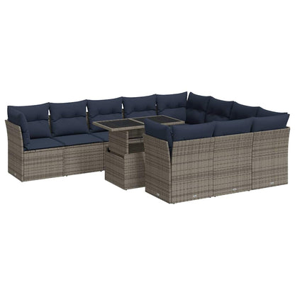 Set Divani Giardino 11 pz con Cuscini Polyrattan Acacia Grigio