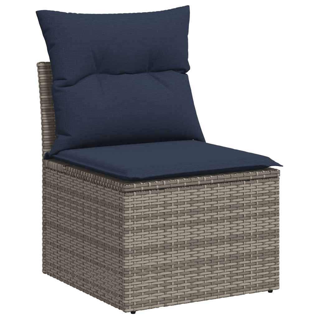 Set Divani Giardino 11 pz con Cuscini Polyrattan Acacia Grigio - homemem39