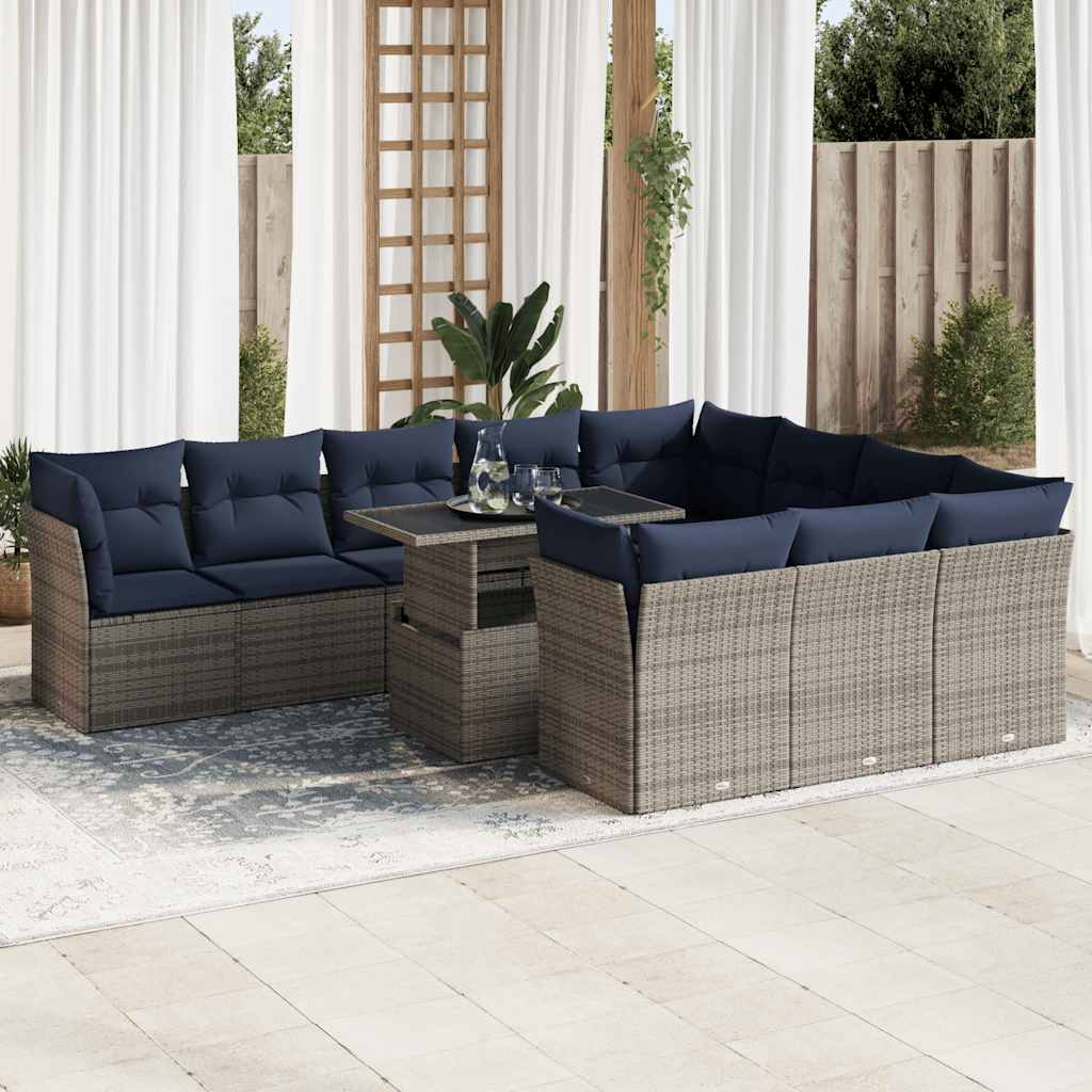 Set Divani Giardino 11 pz con Cuscini Polyrattan Acacia Grigio | homemem39