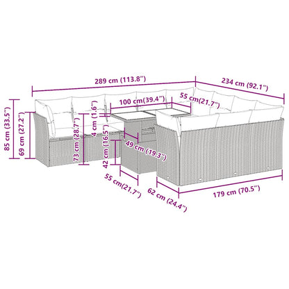 Set Divani da Giardino 11 pz con Cuscini in Polyrattan Grigio | homemem39