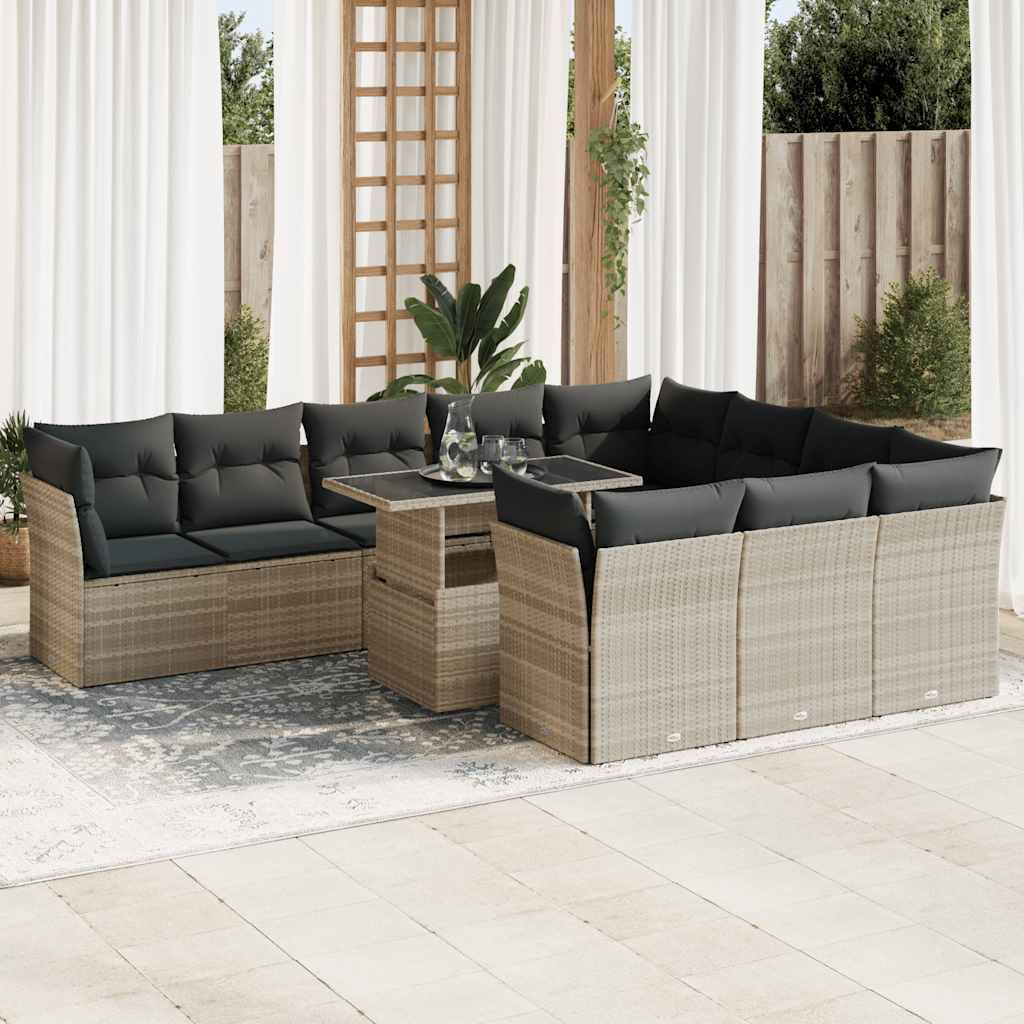 Set Divani da Giardino 11 pz con Cuscini in Polyrattan Grigio - homemem39