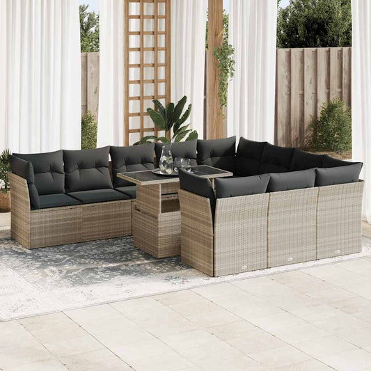 Set Divani da Giardino 11 pz con Cuscini in Polyrattan Grigio - homemem39