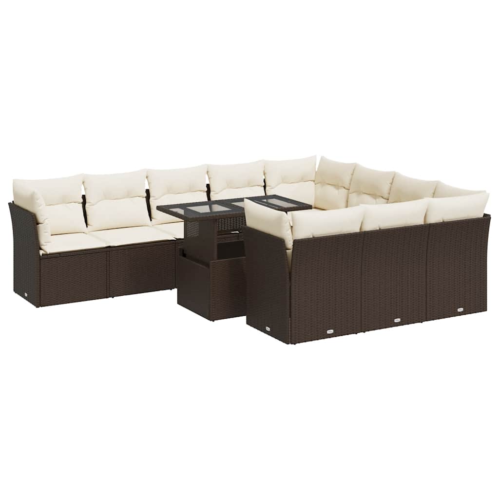 Set Divani da Giardino 11 pz con Cuscini Polyrattan Marrone | homemem39