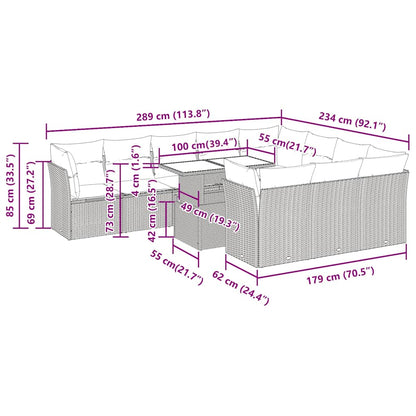 Set Divani da Giardino 11 pz con Cuscini Polyrattan Marrone | homemem39