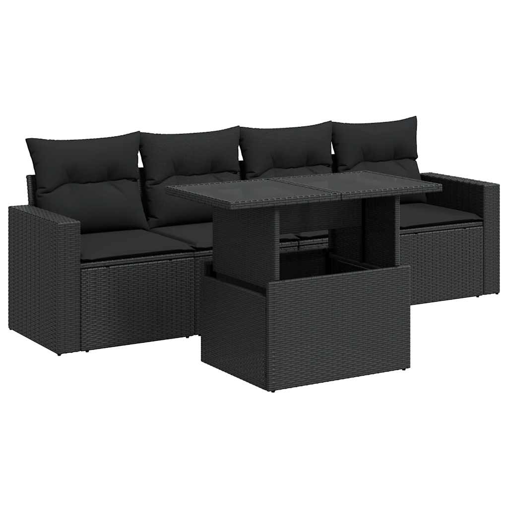 Set Divani da Giardino 5 pz con Cuscini in Polyrattan Nero - homemem39