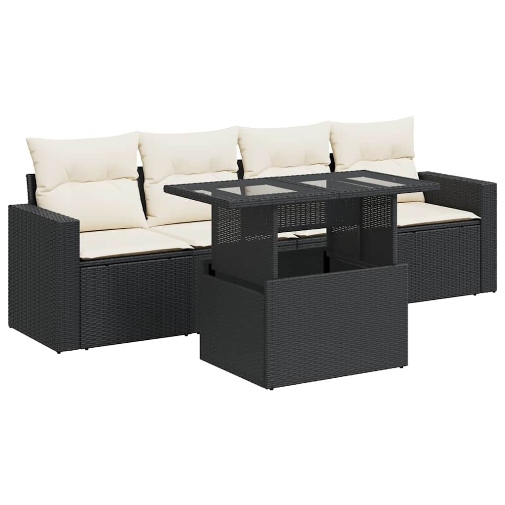 Set Divani da Giardino 5 pz con Cuscini in Polyrattan Nero | homemem39