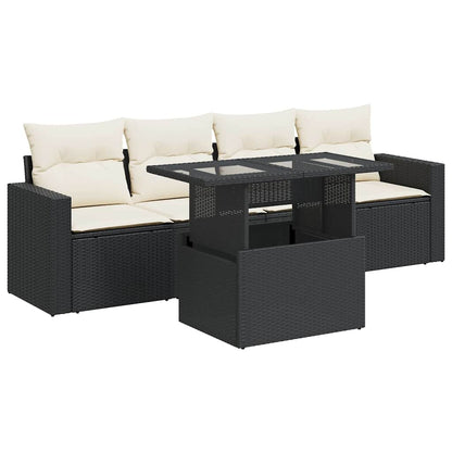 Set Divani da Giardino 5 pz con Cuscini in Polyrattan Nero | homemem39