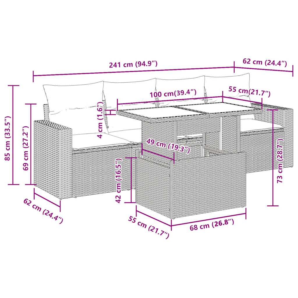 Set Divani da Giardino 5 pz con Cuscini in Polyrattan Nero | homemem39