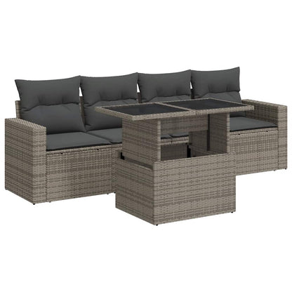 Set Divano da Giardino 5 pz con Cuscini Grigio in Polyrattan | homemem39