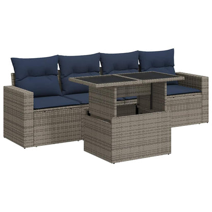 Set Divano Giardino 5 pz con Cuscini Grigio Polyrattan Acacia | homemem39