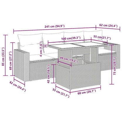 Set Divano Giardino 5 pz con Cuscini Grigio Polyrattan Acacia | homemem39