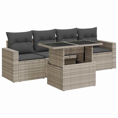 Set Divano da Giardino 5pz con Cuscini Grigio Chiaro Polyrattan | homemem39