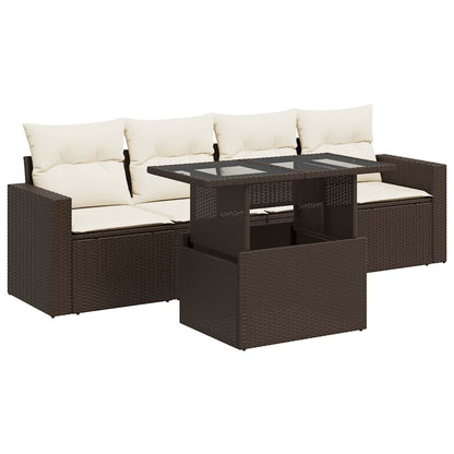Set Divano da Giardino 5 pz con Cuscini Marrone in Polyrattan - homemem39