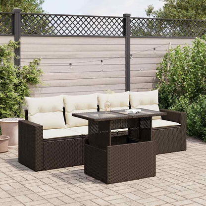 Set Divano da Giardino 5 pz con Cuscini Marrone in Polyrattan - homemem39
