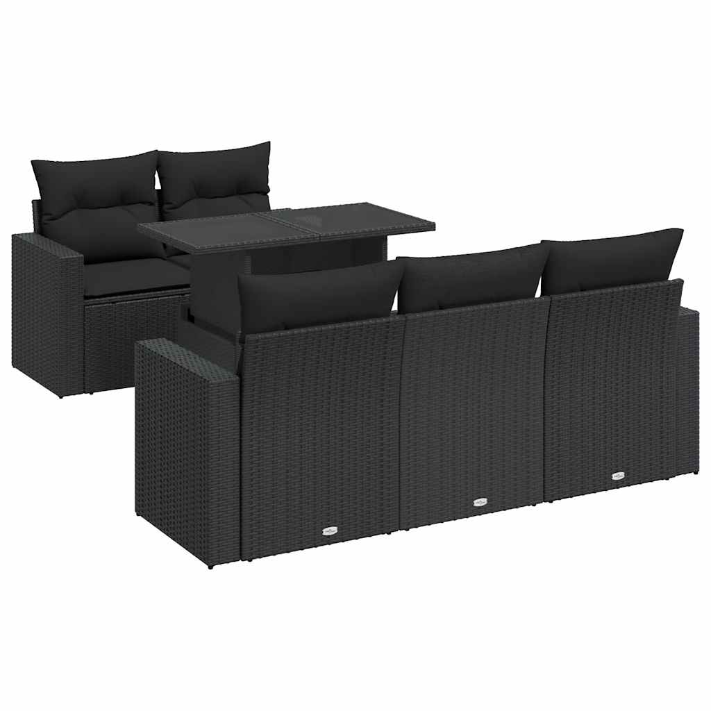 Set Divano da Giardino 6 pz con Cuscini Nero in Polyrattan | homemem39
