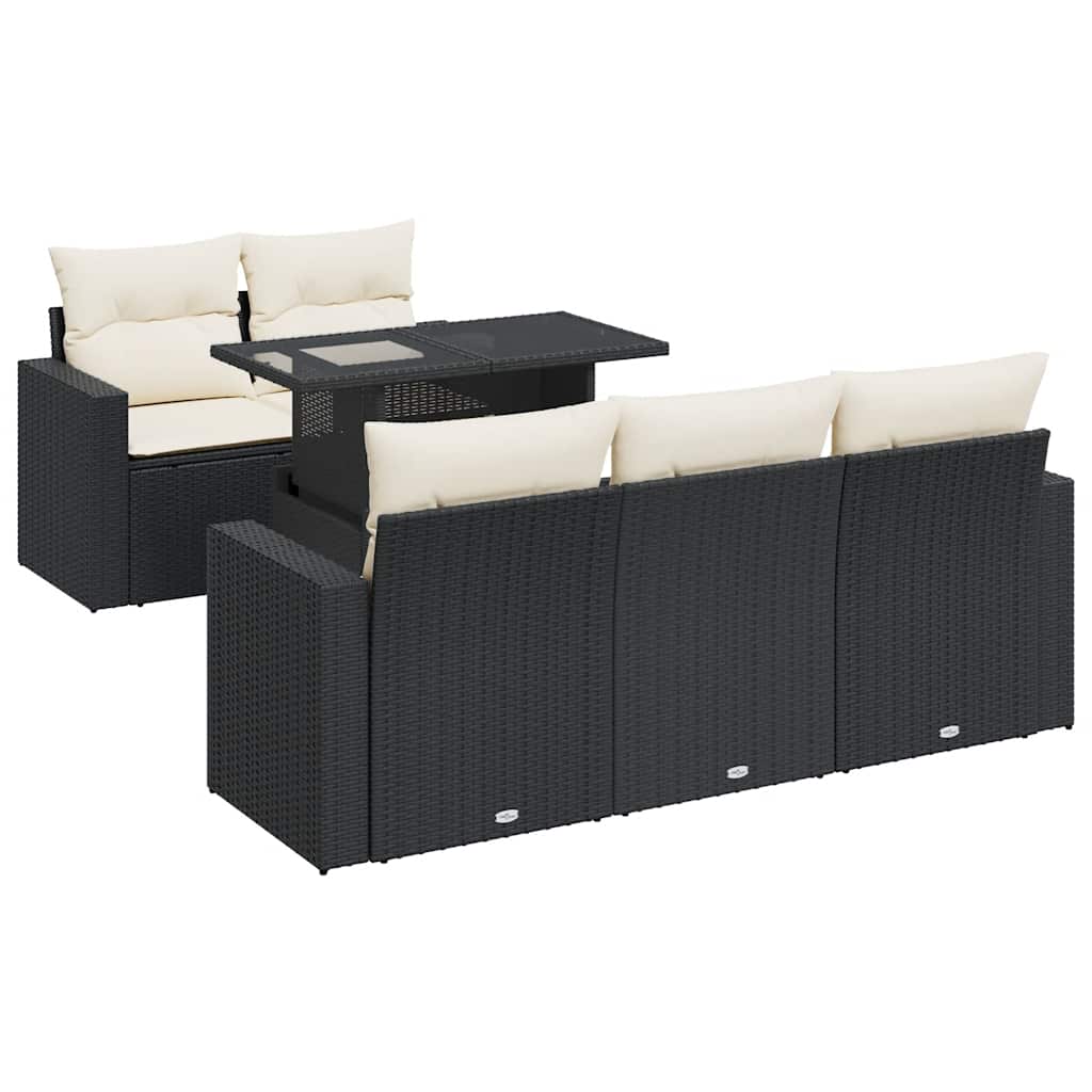 Set Divano da Giardino 6 pz con Cuscini Nero in Polyrattan | homemem39