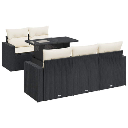 Set Divano da Giardino 6 pz con Cuscini Nero in Polyrattan | homemem39