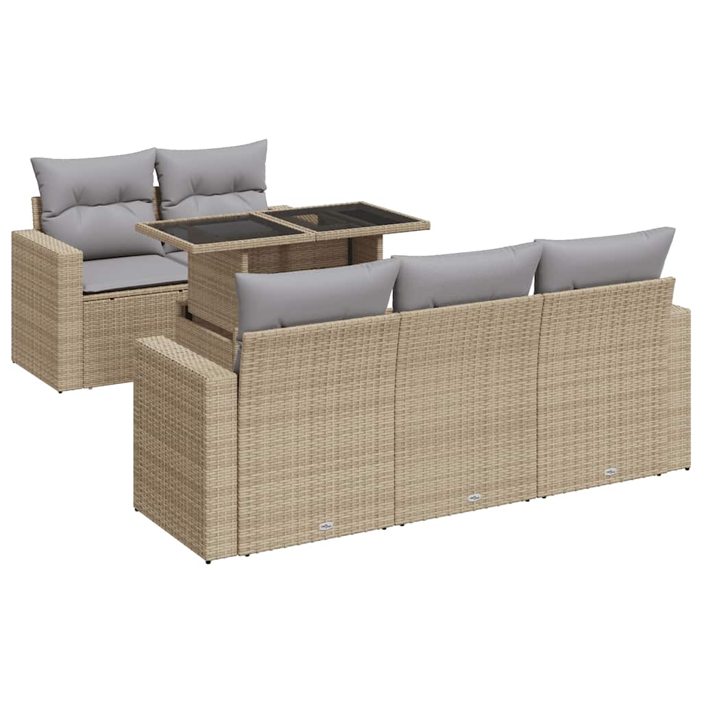 Set Divano da Giardino 6 pz con Cuscini Beige in Polyrattan | homemem39