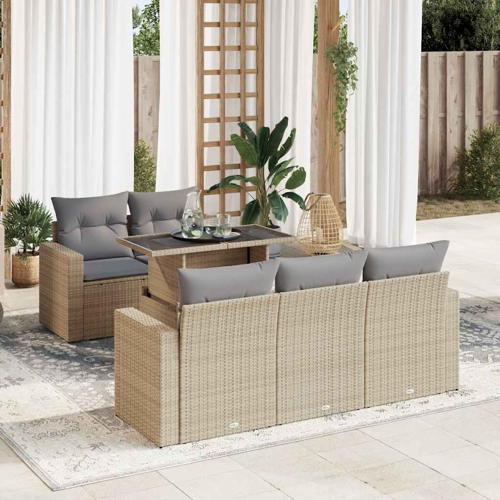 Set Divano da Giardino 6 pz con Cuscini Beige in Polyrattan - homemem39