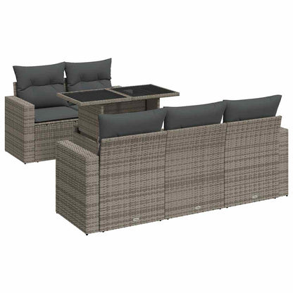 Set Divano da Giardino 6 pz con Cuscini Grigio in Polyrattan - homemem39