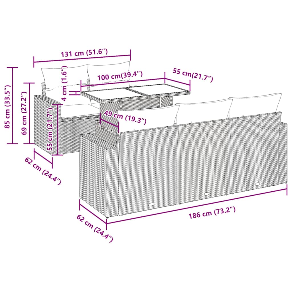 Set Divano da Giardino 6 pz con Cuscini Grigio in Polyrattan | homemem39