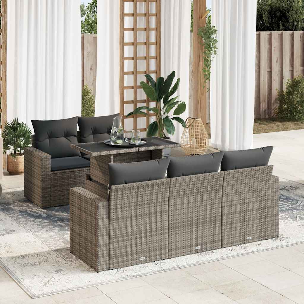 Set Divano da Giardino 6 pz con Cuscini Grigio in Polyrattan | homemem39