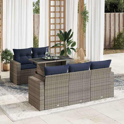 Set Divano da Giardino 6pz con Cuscini Grigio Polyrattan Acacia | homemem39