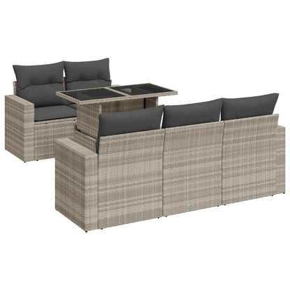 Set Divano da Giardino 6pz con Cuscini Grigio Chiaro Polyrattan | homemem39