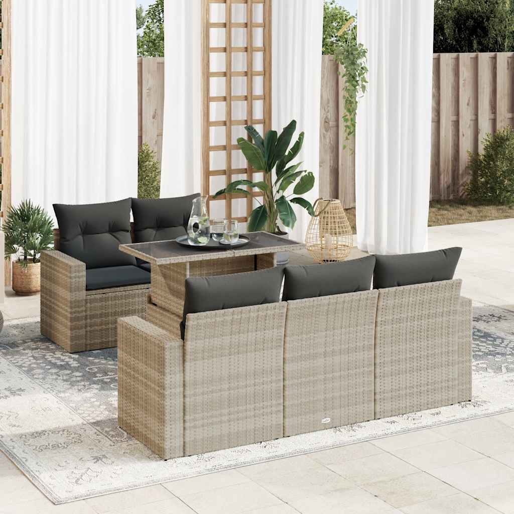 Set Divano da Giardino 6pz con Cuscini Grigio Chiaro Polyrattan - homemem39