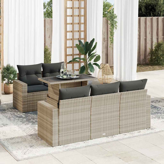 Set Divano da Giardino 6pz con Cuscini Grigio Chiaro Polyrattan - homemem39