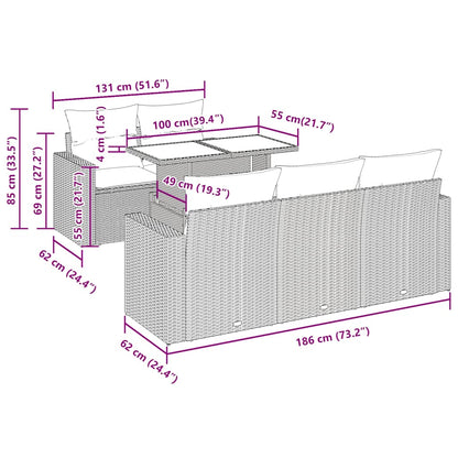 Set Divano da Giardino 6 pz con Cuscini Marrone in Polyrattan | homemem39