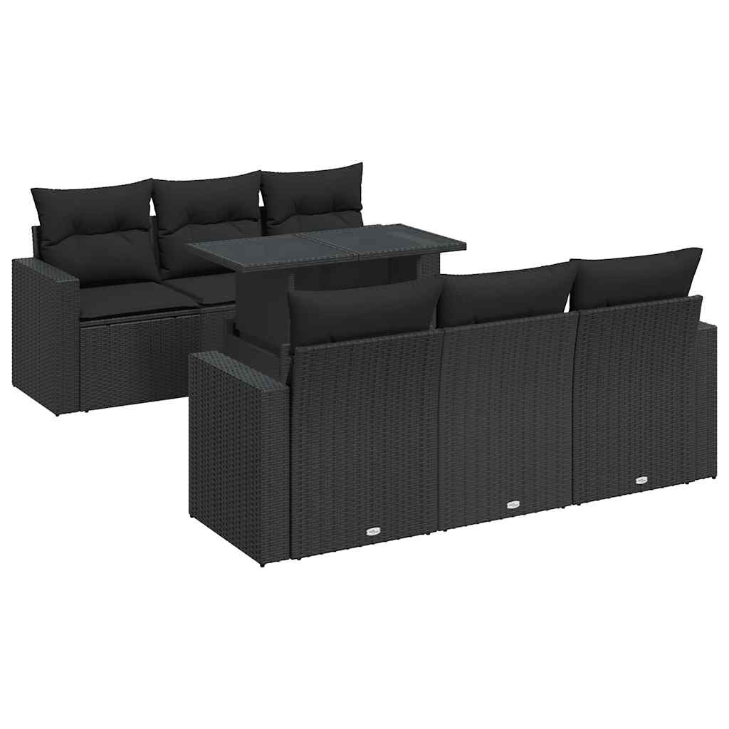 Set Divani da Giardino con Cuscini 7pz Nero Polyrattan | homemem39