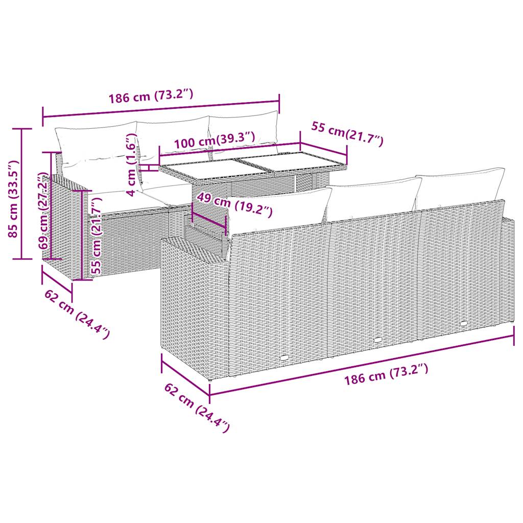 Set Divani da Giardino con Cuscini 7pz Nero Polyrattan | homemem39