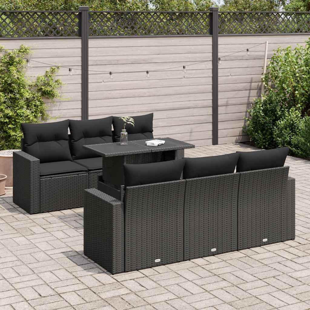 Set Divani da Giardino con Cuscini 7pz Nero Polyrattan | homemem39