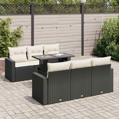 Set Divani da Giardino con Cuscini 7pz Nero Polyrattan | homemem39