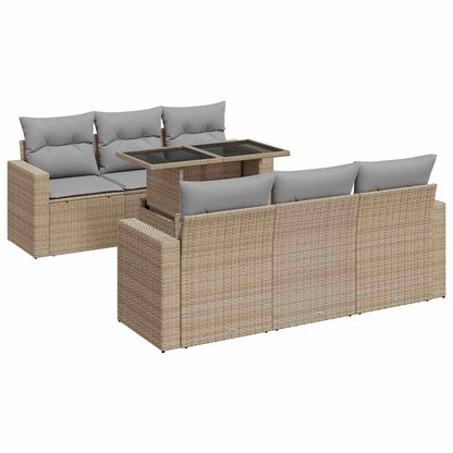 Set Divani da Giardino 7 pz con Cuscini Beige in Polyrattan - homemem39