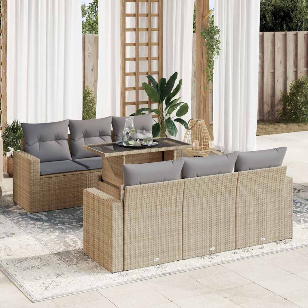 Set Divani da Giardino 7 pz con Cuscini Beige in Polyrattan | homemem39