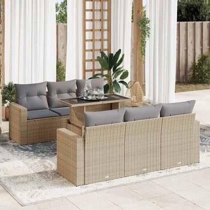Set Divani da Giardino 7 pz con Cuscini Beige in Polyrattan | homemem39