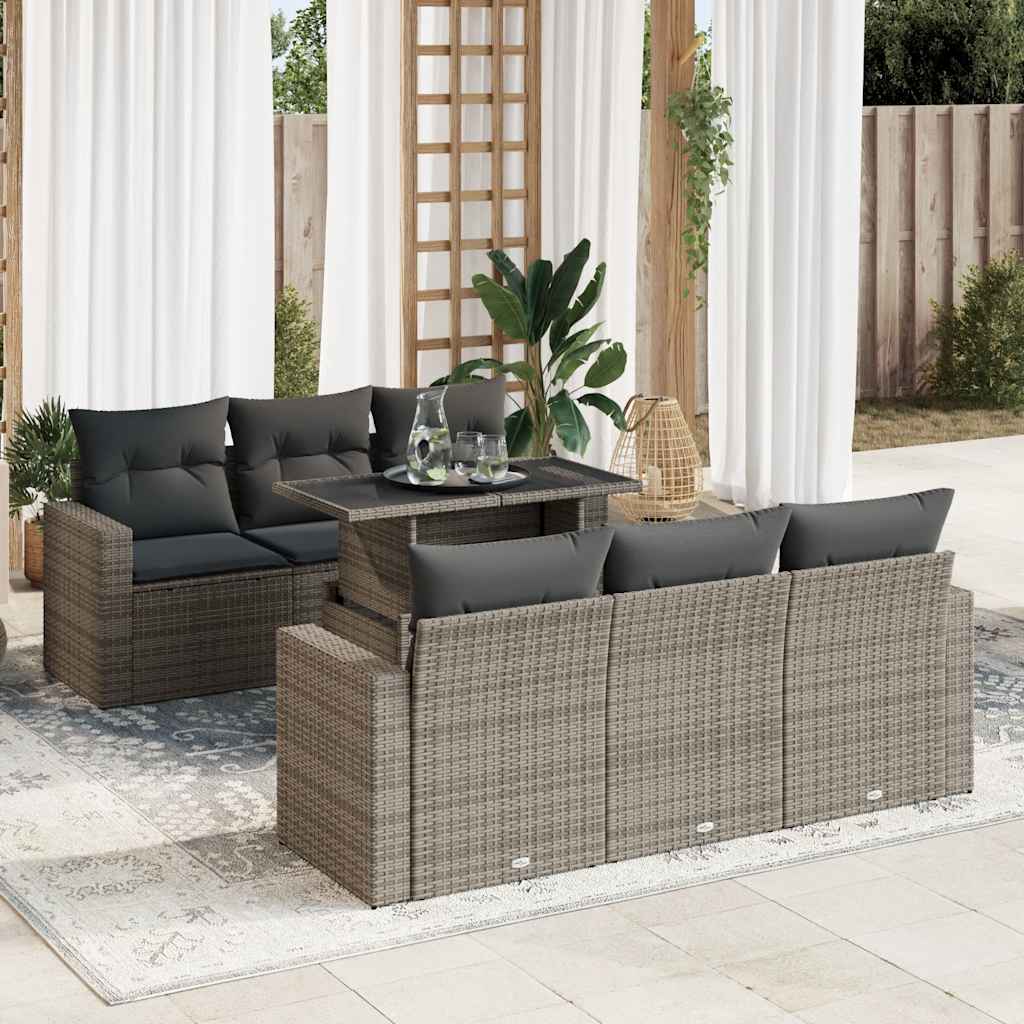 Set Divani da Giardino 7 pz con Cuscini Grigio in Polyrattan - homemem39
