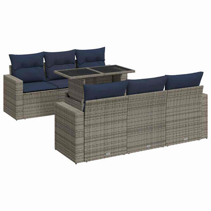 Set Divani da Giardino 7pz con Cuscini Grigio Polyrattan Acacia | homemem39